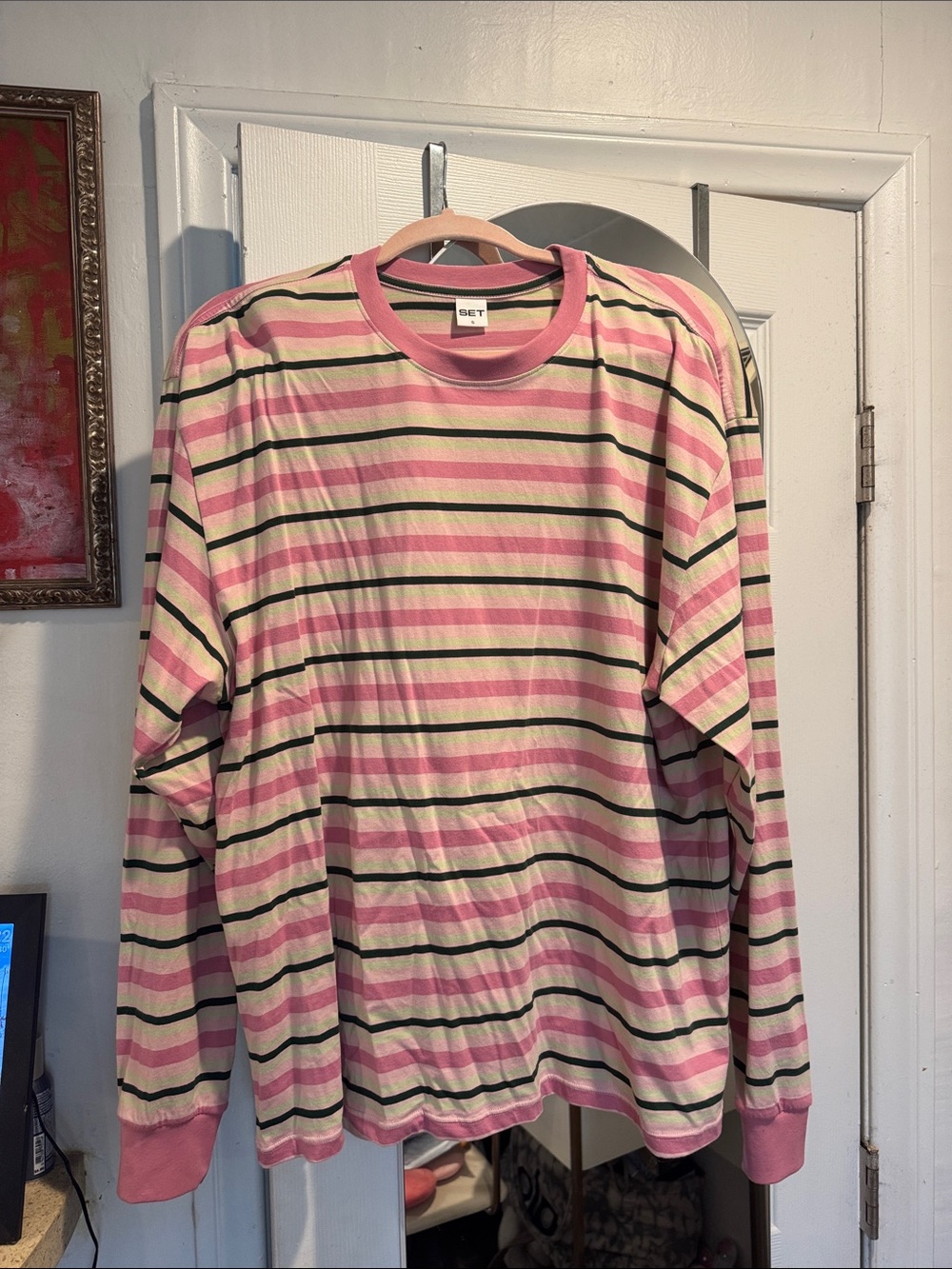 SET Active Pink Striped Long-Sleeve Cotton Top